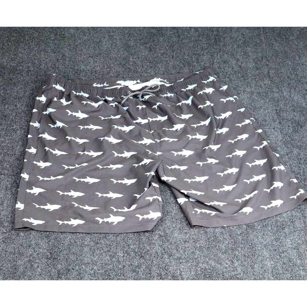 Mens 4XL 54 Gray Shark Swim Trunks Lined Quick Dry Shorts Stretch Drawstring